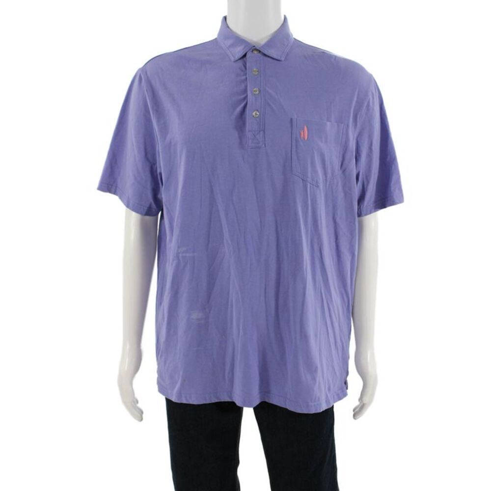 Johnnie-o Mens Cotton Collared Short Sleeve Button-Up Polo Shirt Purple Size L